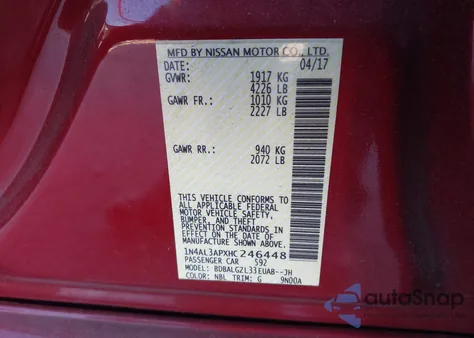 2017 Nissan Altima 2.5 S из США, поврежденный, VIN 1N4AL3APXHC246448